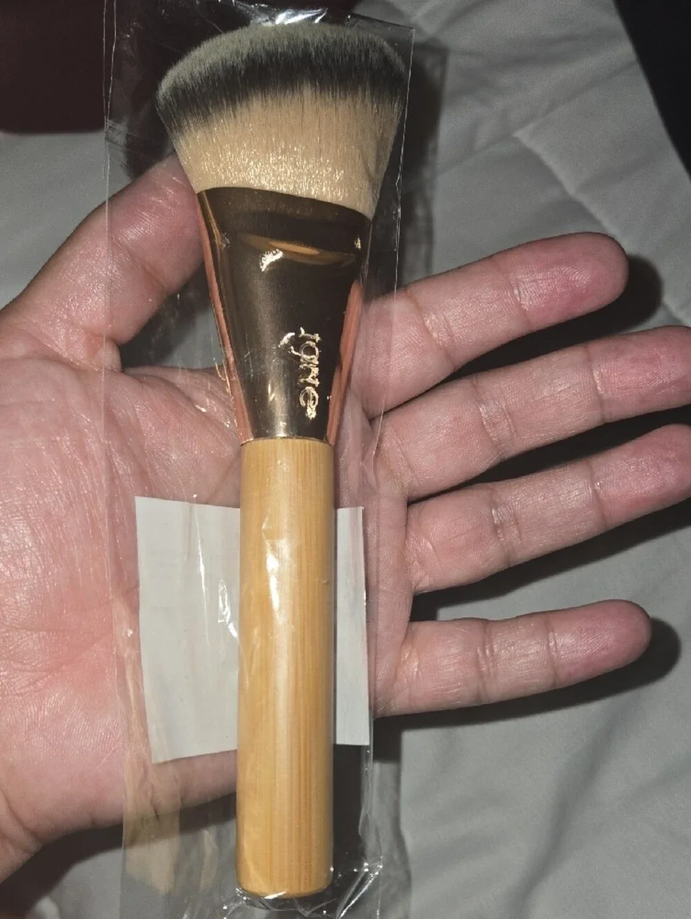 tarte Cheek Brush with Tan Bamboo Handle and Gold Ferrule
